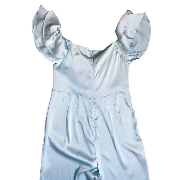 New Small Maternity Baby Blue Satin Silky Ruffle Jumpsuit Pregnancy Boy Gender - Picture 7 of 7